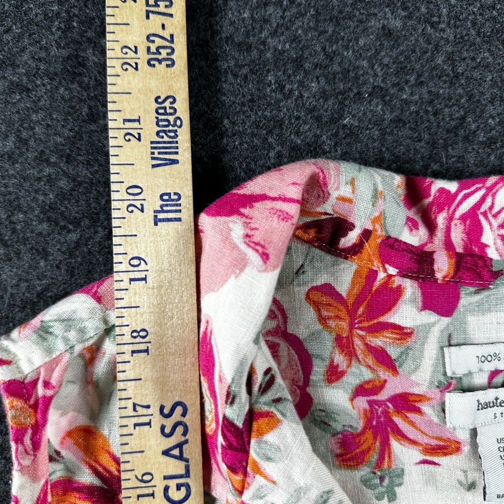 Haute Hippie Women Boho Floral 100% Linen Button-Up Blouse SL Collared Med Pink - Picture 6 of 7